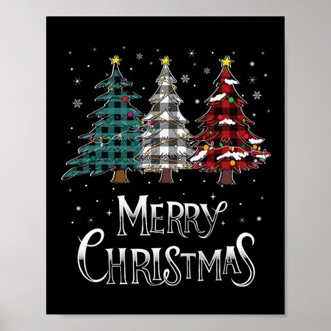 Affiche Joyeux sapin de Noël Buffalo plaqué Rouge Blanc (Devant)