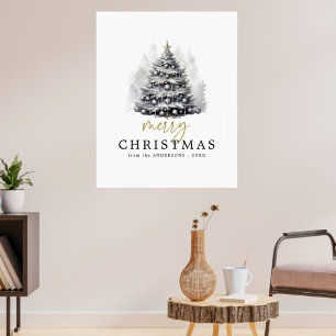 Affiche Joyeux sapin de Noël noir & blanc moderne