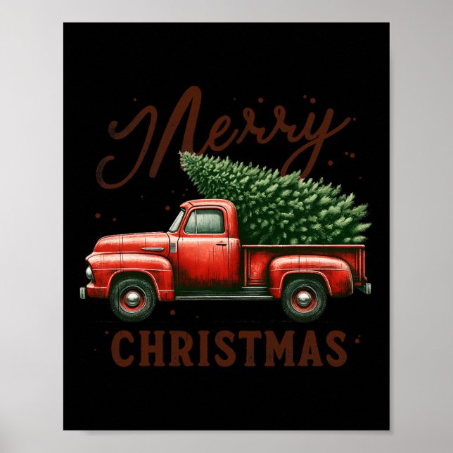 Affiche Joyeux sapin de Noël sur le camion rouge Wagon Vin (Devant)