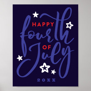Affiche Joyeux script 4 juillet créé à la main avec étoile