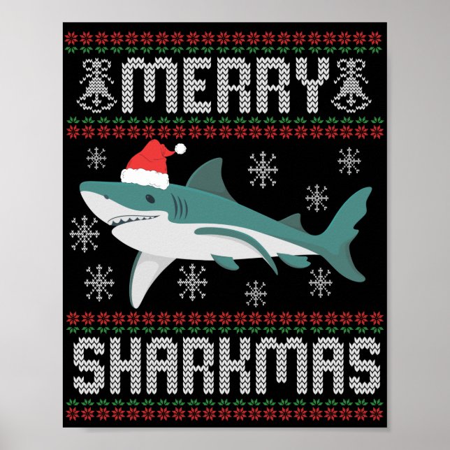 Affiche Joyeux Sharkmas Funny Christmas Shark laide (Devant)