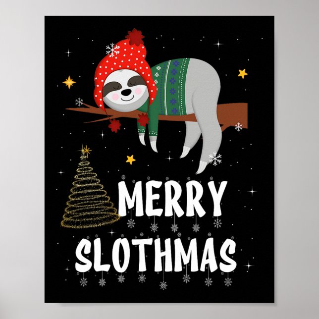 Affiche Joyeux Slothmas Pyjama de Noël pour les Amateurs d (Devant)