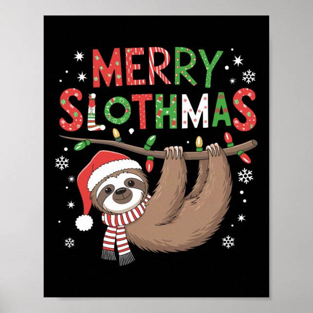Affiche Joyeux Slothmas Santa Hat Pyjamas Filles d'Amoureu (Devant)