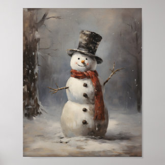 Affiche Joyeux Snowman Portant Casquette Et Écharpe Rouge