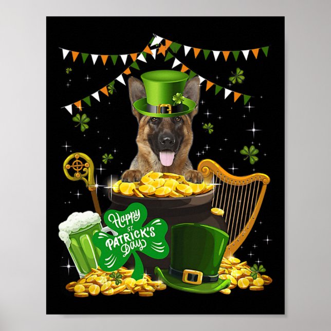 Affiche Joyeux St Patrick Irlandais Chien Berger Allemand  (Devant)