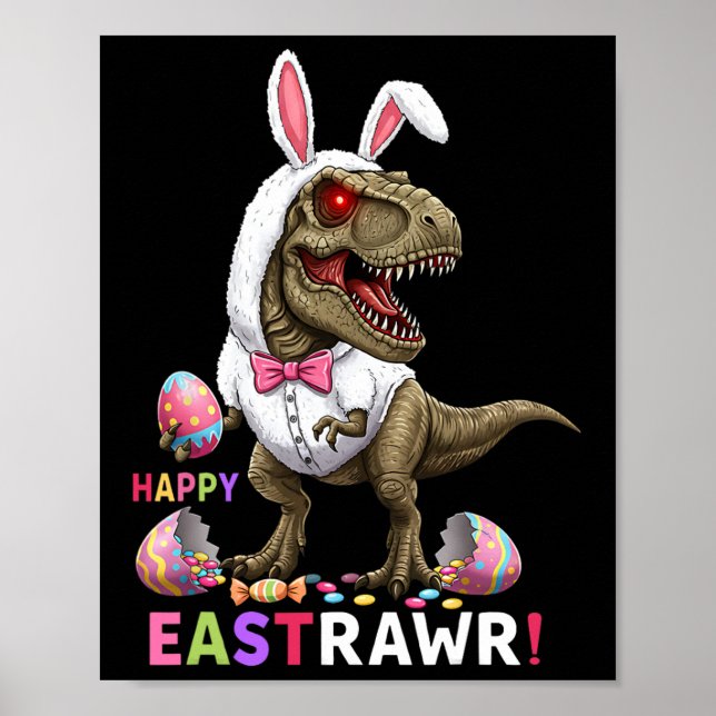 Affiche Joyeux T Rex Dinosaure Pâques Lapin de Pâques Bonb (Devant)