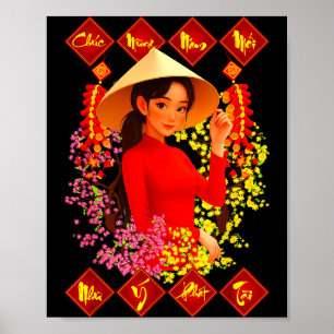 Affiche Joyeux Tet Binh Ngo 2026 Fille Vietnamienne Gir