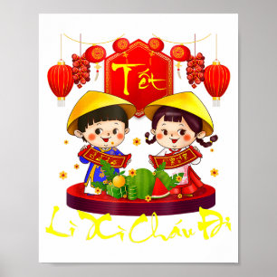 Affiche Joyeux Tet Nouvel An lunaire vietnamien Li Xi
