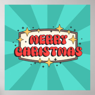 Affiche Joyeux texte funky de noël, dessin animé rétro sup