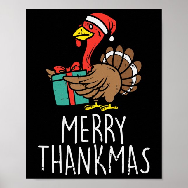 Affiche Joyeux Thankmas Santa Jour de la dinde de Thanksgi (Devant)