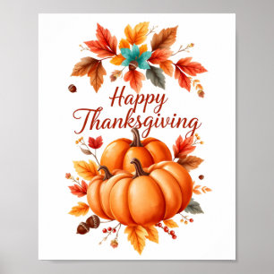Affiche Joyeux Thanksgiving – Citrouilles d'automne et feu