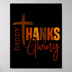 Affiche Joyeux Thanksgiving Croix Chrétienne Dinde Citroui