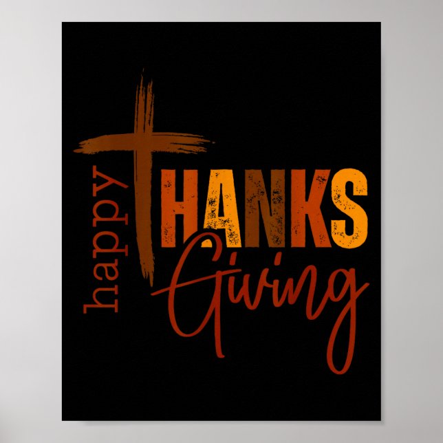 Affiche Joyeux Thanksgiving Croix Chrétienne Dinde Citroui (Devant)