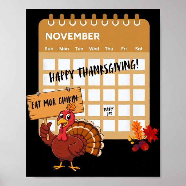 Affiche Joyeux Thanksgiving Day de la dinde Calendrier Drô (Devant)