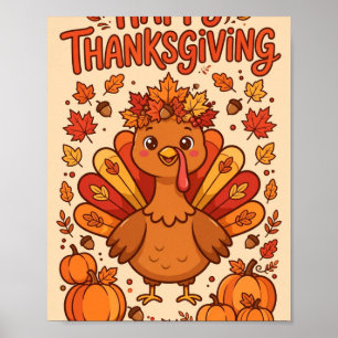 Affiche Joyeux Thanksgiving — Dinde de dessin animé mignon