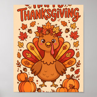 Affiche Joyeux Thanksgiving — Dinde de dessin animé mignon