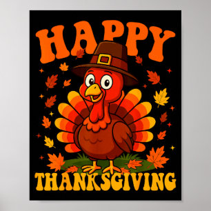 Affiche Joyeux Thanksgiving Dinde Mignonne Repas de Famill