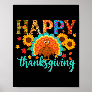 Affiche Joyeux thanksgiving dinde tournesol automne vacanc