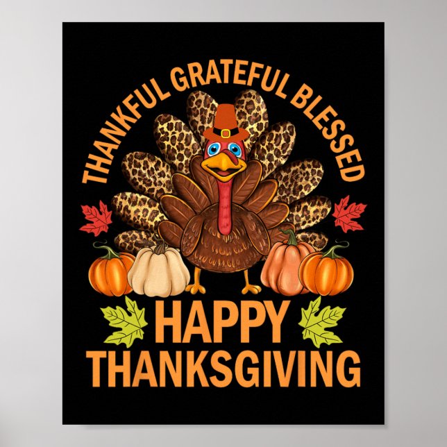 Affiche Joyeux Thanksgiving Drôle Dinde Citrouille Automne (Devant)