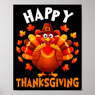 Affiche Joyeux Thanksgiving Drôle Dinde Famille Dîner Que