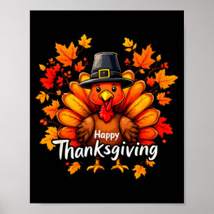 Affiche Joyeux Thanksgiving Drôle Dinde Famille Dîner Que