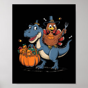 Affiche Joyeux Thanksgiving Enfants Dinde Drôle à Cheval s