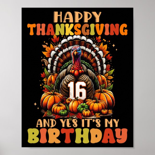Affiche Joyeux Thanksgiving Et Oui C'est Mon Anniversaire  (Devant)