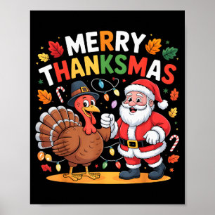 Affiche Joyeux Thanksmas Dinde Père Noël Thanksgiving Chri