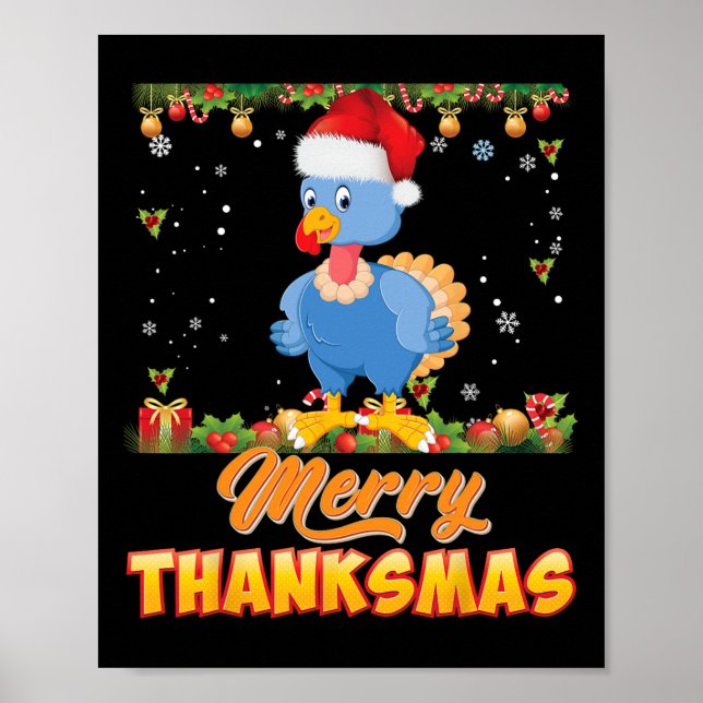 Affiche Joyeux Thanksmas Turquie Père Noël Elf Thanksgivin (Devant)