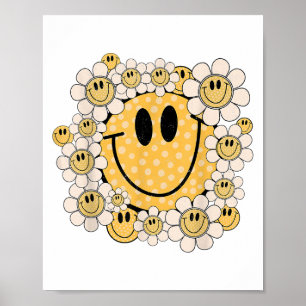 Affiche Joyeux Visage Fleur Faisy Preppy Sourire esthétiqu