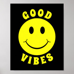 Affiche Joyeux visage jaune Good Vibes noir
