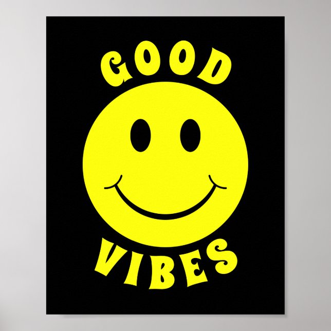 Affiche Joyeux visage jaune Good Vibes noir (Devant)
