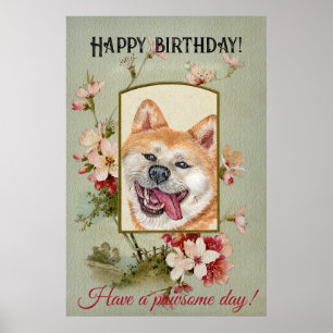 Affiche Joyeux voeux d'anniversaire Akita inu