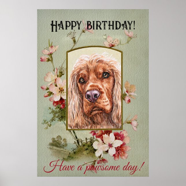 Affiche Joyeux voeux d'anniversaire anglais cocker spaniel (Devant)