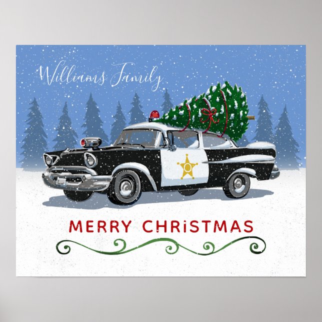 Affiche Joyeux voiture de police vintage Nom du monogramme (Devant)