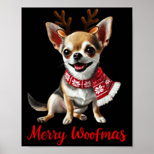 Affiche Joyeux Woofmas Chihuahua Chien Mème En Cerf Antenn