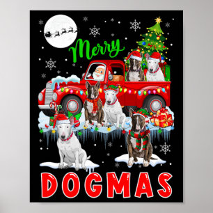 Affiche Joyeux Xmas Chien Père Noël Transportant Des Taure
