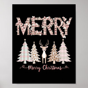 Affiche Joyeux Xmas Leopard Cheetah Buffalo rose Plaid Chr