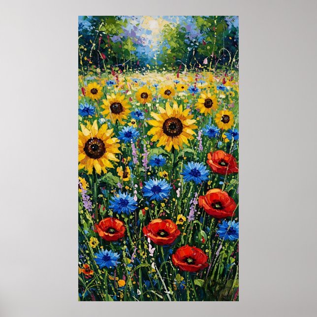 Affiche Joyful Expressionist Vibrant Wildflower Sunflower  (Devant)