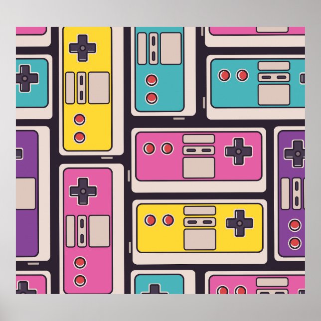 Affiche Joysticks de jeu papier peint Vintage coloré (Devant)