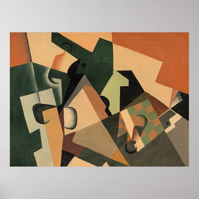 Affiche Juan Gris - Verre et damier, (Devant)