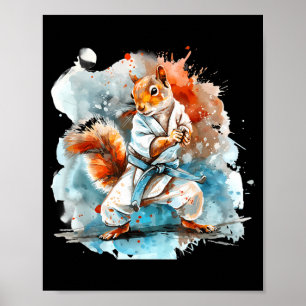 Affiche Judo Écureuil Aquarelle Taekwondo Karaté MMA