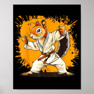 Affiche Judo Écureuil Aquarelle Taekwondo Karaté MMA