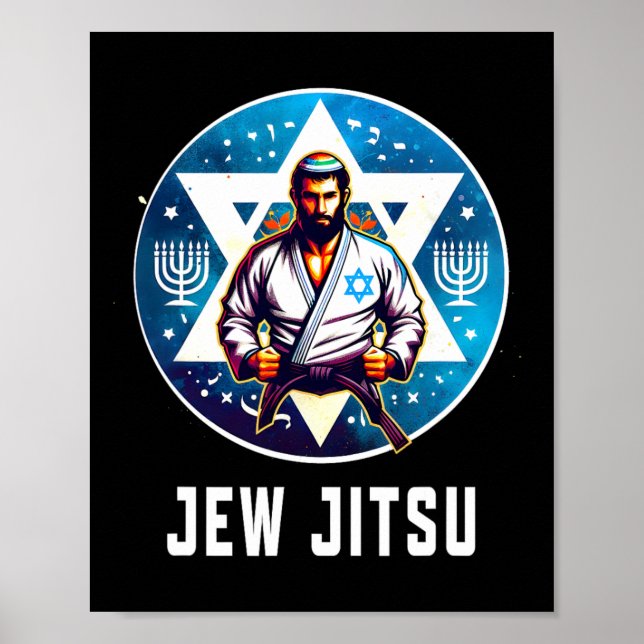 Affiche Juif Juif Jitsu Drôle Hanoukka Rabbi Karate Chanu (Devant)