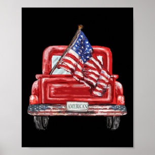 Affiche Juillet Camion Rouge Drapeau Américain Jour de l'I