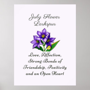 Affiche Juillet Mois de naissance Fleur Larkspur Floral Ar