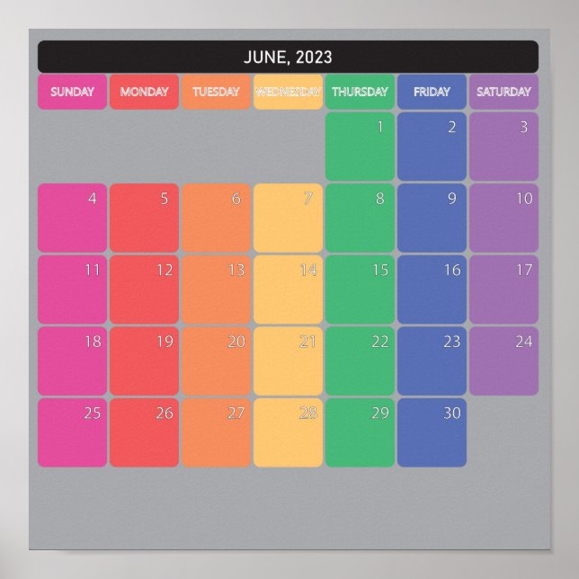 Affiche Juin 2023 calendrier planificateur jours couleur (Devant)