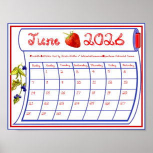Affiche Juin 2026 Fraise Myrtille Tissu Police de caractèr