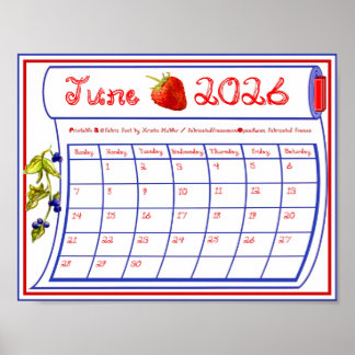 Affiche Juin 2026 Fraise Myrtille Tissu Police de caractèr