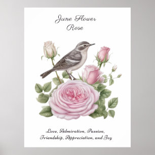 Affiche Juin Mois de naissance Fleur Rose Élégant Annivers
